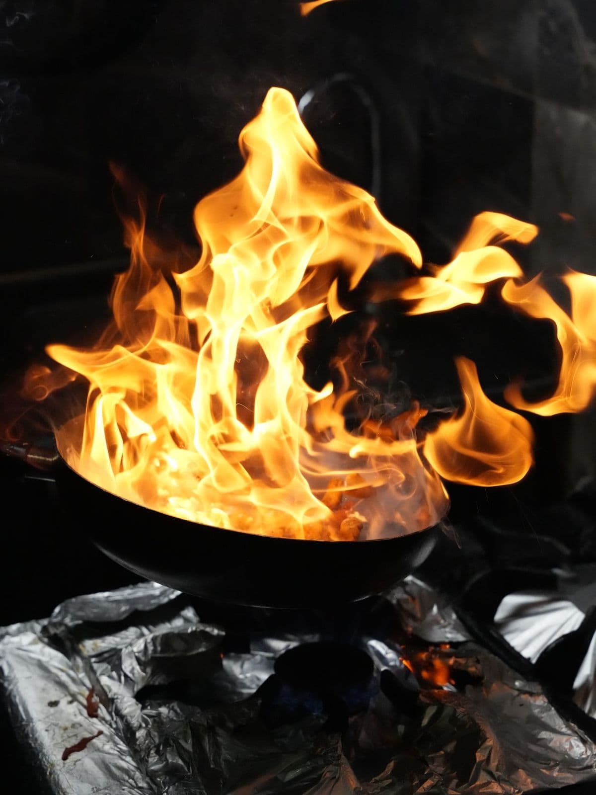 Wok engulfed in flames